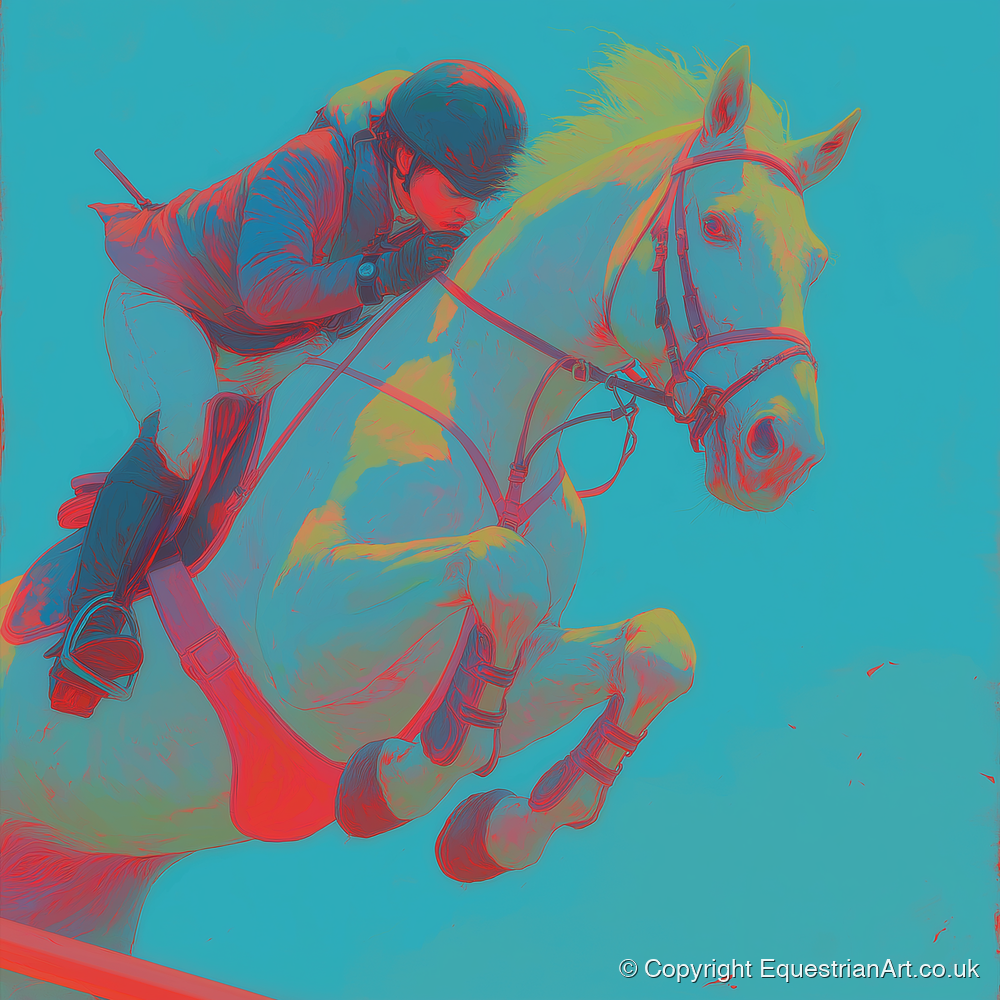 Vivid Airtime - show jumping horse art print and canvas by Evelyn Banks A.I