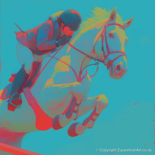 Vivid Airtime - show jumping horse art print and canvas by Evelyn Banks A.I