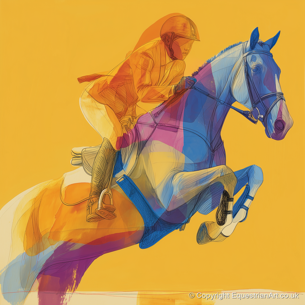 Vivid Ascent - show jumping horse art print and canvas by Tobias Blake A.I