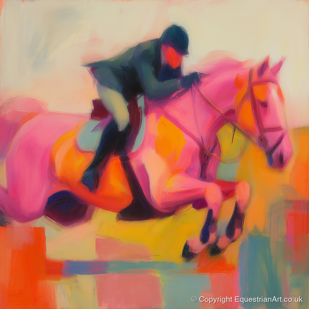 Vivid Ascent - show jumping horse art print and canvas by Rosalind Pierce A.I