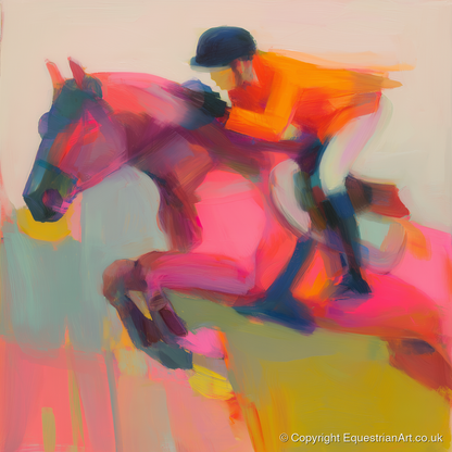 Vivid Ascent - show jumping horse art print and canvas by Rosalind Pierce A.I
