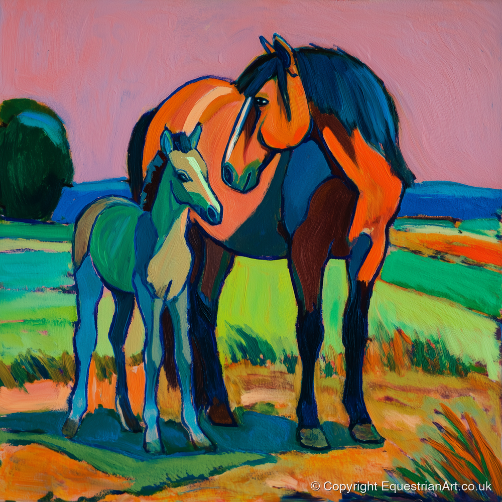 Vivid Bonds - mare & foal art print and canvas by Gideon Wright A.I