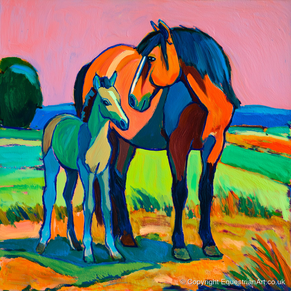 Vivid Bonds - mare & foal art print and canvas by Gideon Wright A.I