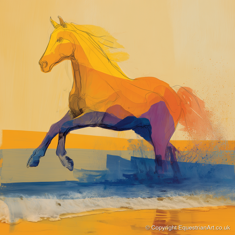 Vivid Coastal Bound - beach horse art print and canvas by Tobias Blake A.I