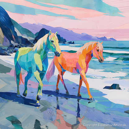 Vivid Coastal Companions - horse landscape art print and canvas by Sylvia Carmichael A.I