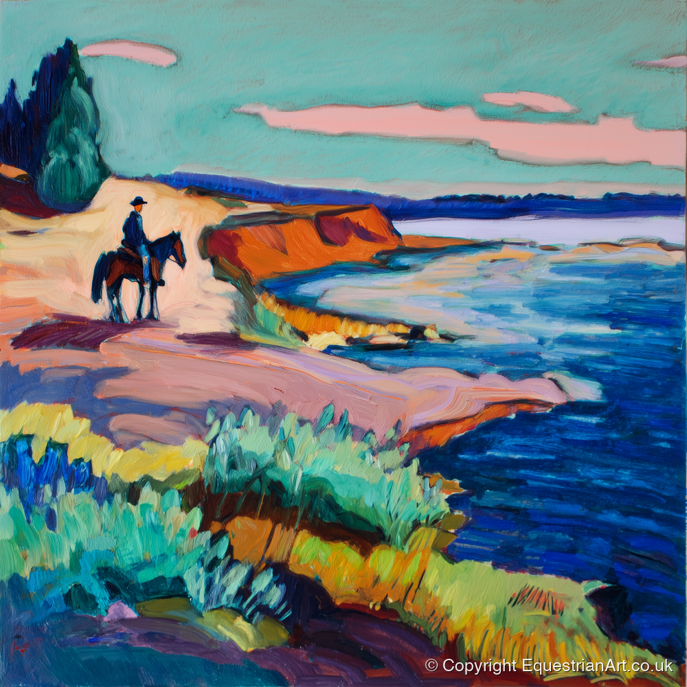 Vivid Coastal Hack - beach horse art print and canvas by Gideon Wright A.I