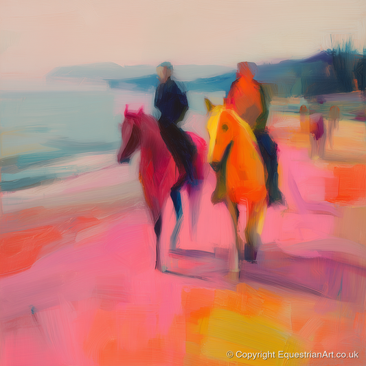 Vivid Coastal Ride - horse landscape art print and canvas by Rosalind Pierce A.I