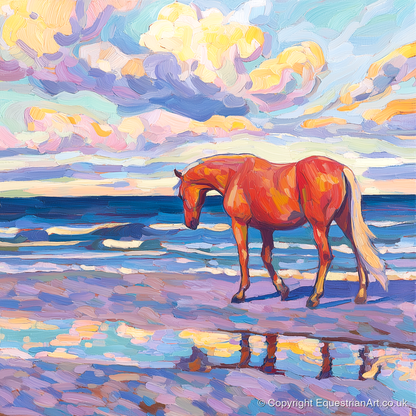 Vivid Coastal Solitude - horse landscape art print and canvas by Celia Harding A.I