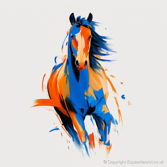 Vivid Cobalt Canter - horse portrait art print and canvas by Winston Archer A.I