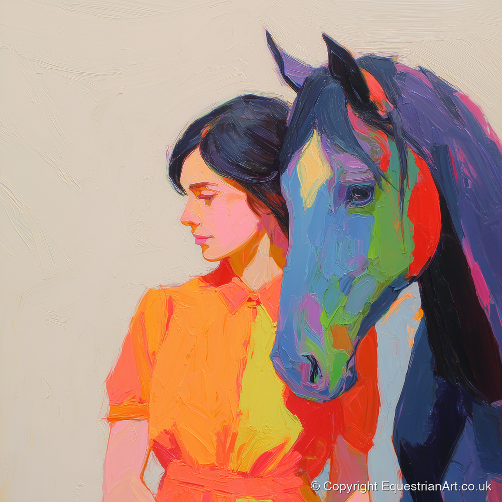 Vivid Companion - horse & rider art print and canvas by Desmond Locke A.I