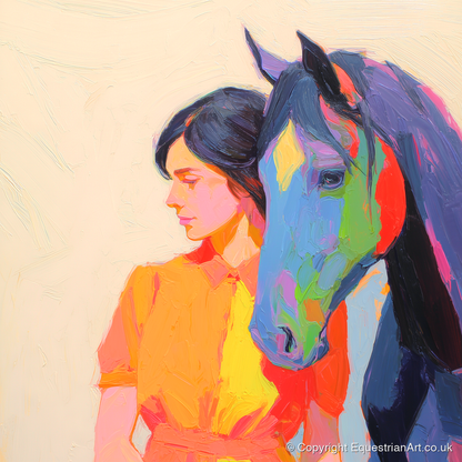 Vivid Companion - horse & rider art print and canvas by Desmond Locke A.I