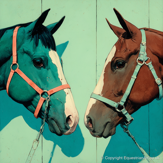 Vivid Companions - horse portrait art print and canvas by Declan Foley A.I