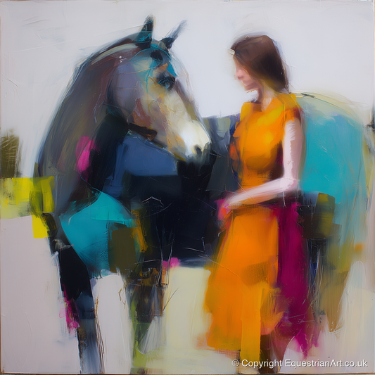Vivid Companionship - horse & rider art print and canvas by Warren Yates A.I