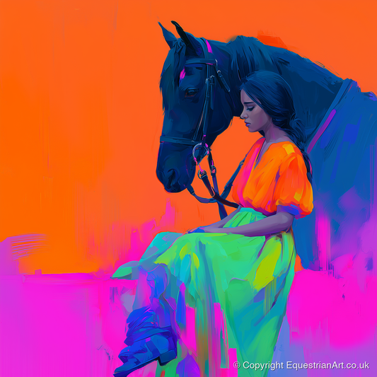 Vivid Connection - horse & rider art print and canvas by Lucian Prescott A.I