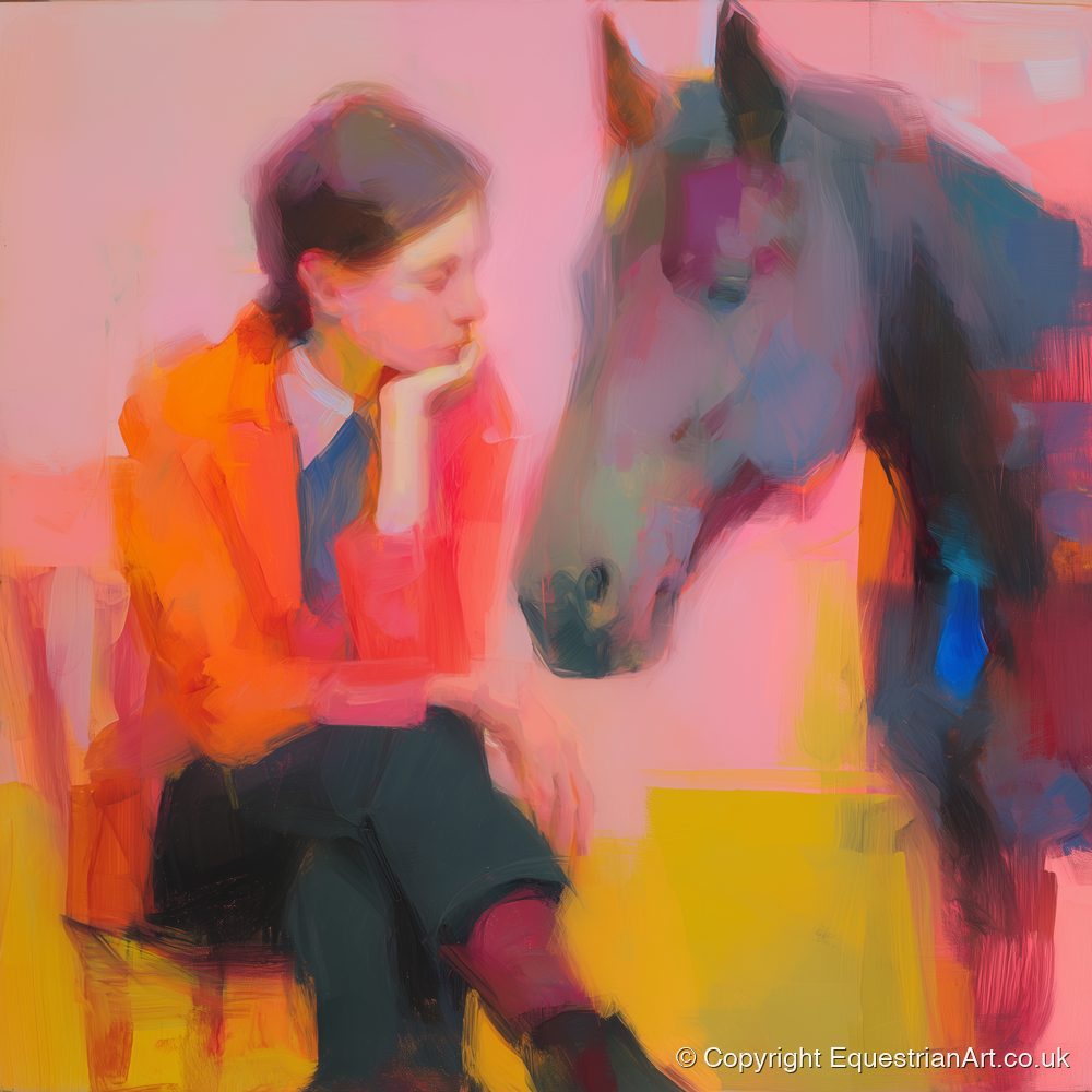 Vivid Connection - horse & rider art print and canvas by Rosalind Pierce A.I