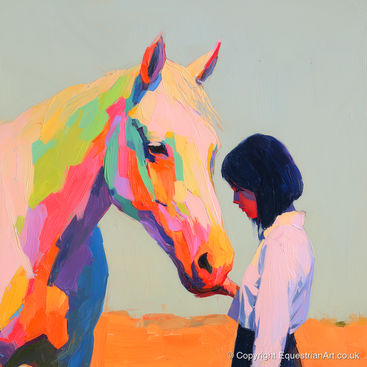 Vivid Connection - horse & rider art print and canvas by Desmond Locke A.I