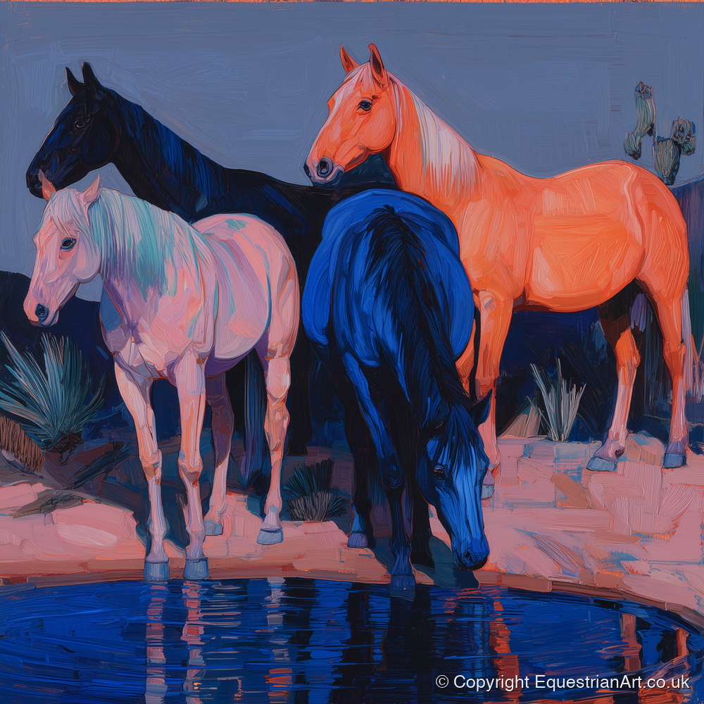 Vivid Desert Oasis - wild horses art print and canvas by Evander Winslow A.I