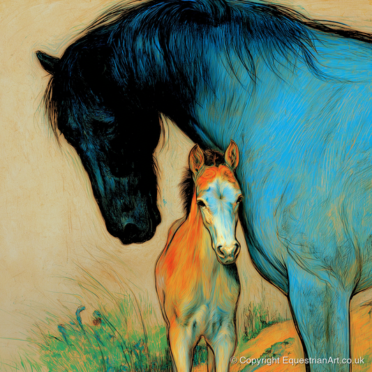 Vivid Devotion - mare & foal art print and canvas by Cecily Warwick A.I
