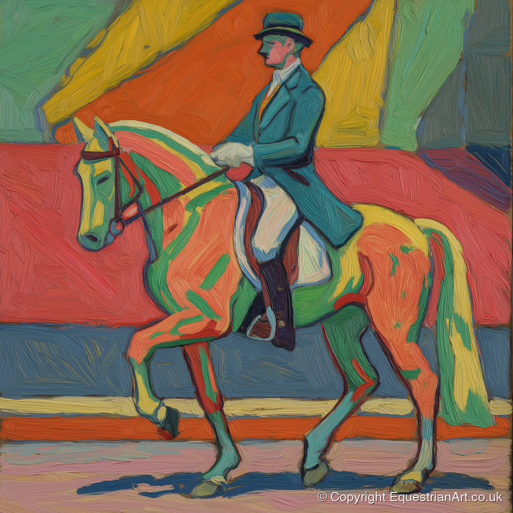 Vivid Dressage Rhythm - dressage horse art print and canvas by Mirabel Carlyle A.I