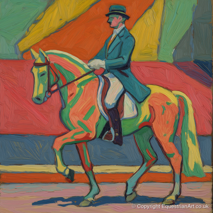 Vivid Dressage Rhythm - dressage horse art print and canvas by Mirabel Carlyle A.I