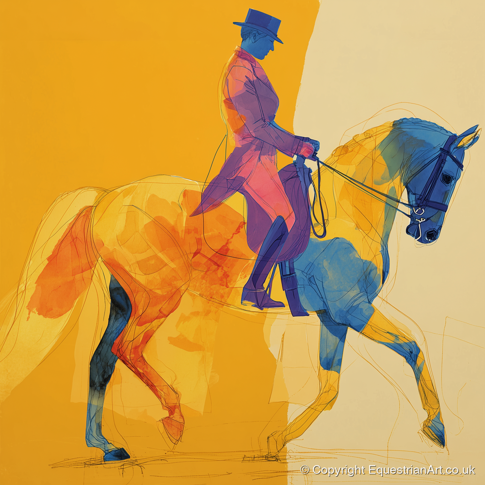 Vivid Dressage Rhythms - dressage horse art print and canvas by Tobias Blake A.I