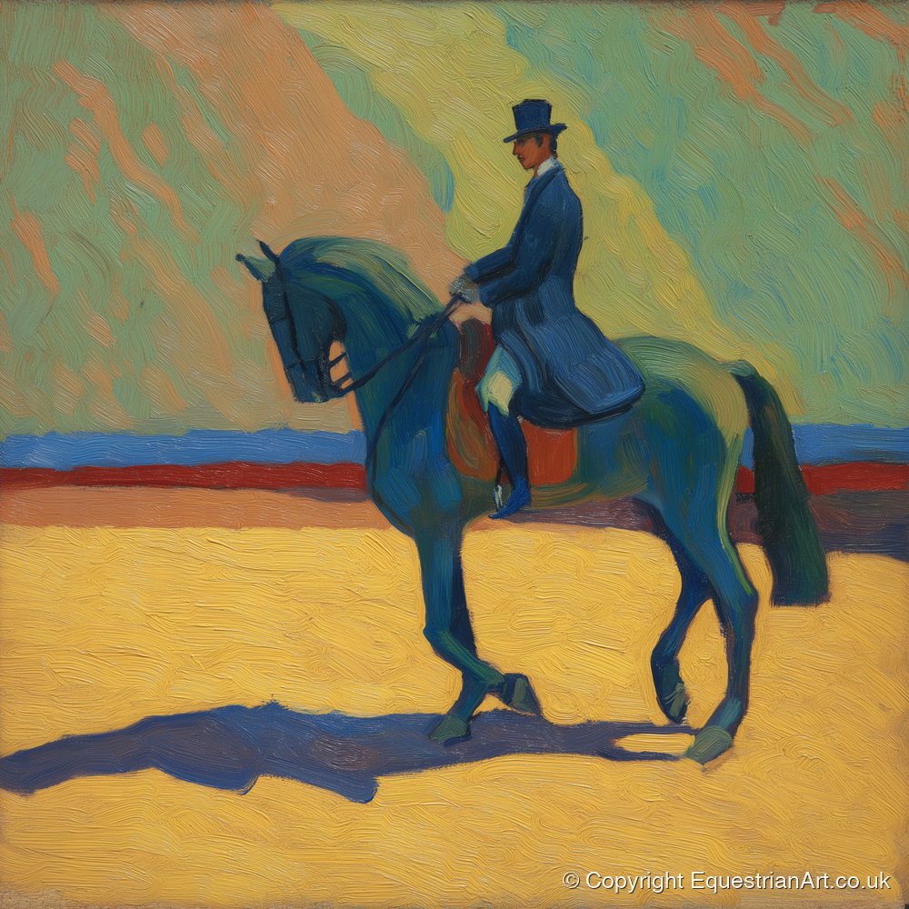 Vivid Dressage Silhouette - dressage horse art print and canvas by Rowan Sinclair A.I