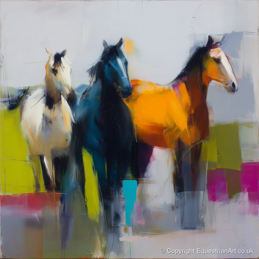Vivid Equine Companions - wild horses art print and canvas by Warren Yates A.I