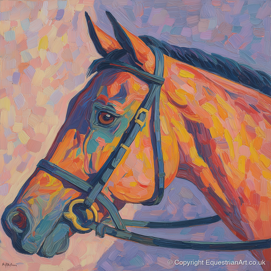 Vivid Equine Gaze - racing horse art print and canvas by Celia Harding A.I