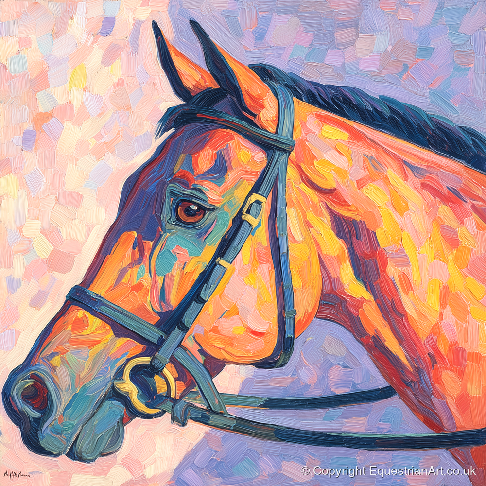 Vivid Equine Gaze - racing horse art print and canvas by Celia Harding A.I