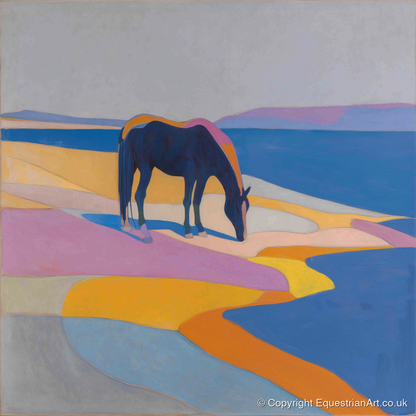 Vivid Equine Horizon - horse landscape art print and canvas by Helena Ashby A.I