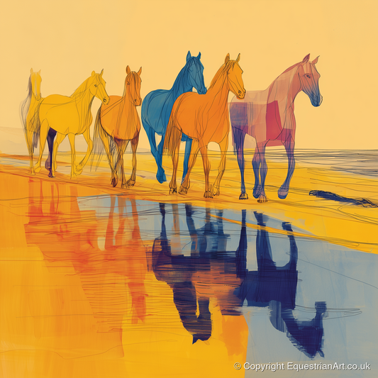 Vivid Equine Reflections - horse landscape art print and canvas by Tobias Blake A.I