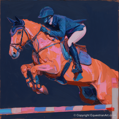 Vivid Flight - show jumping horse art print and canvas by Evander Winslow A.I