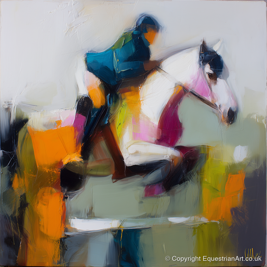 Vivid Flight - show jumping horse art print and canvas by Warren Yates A.I