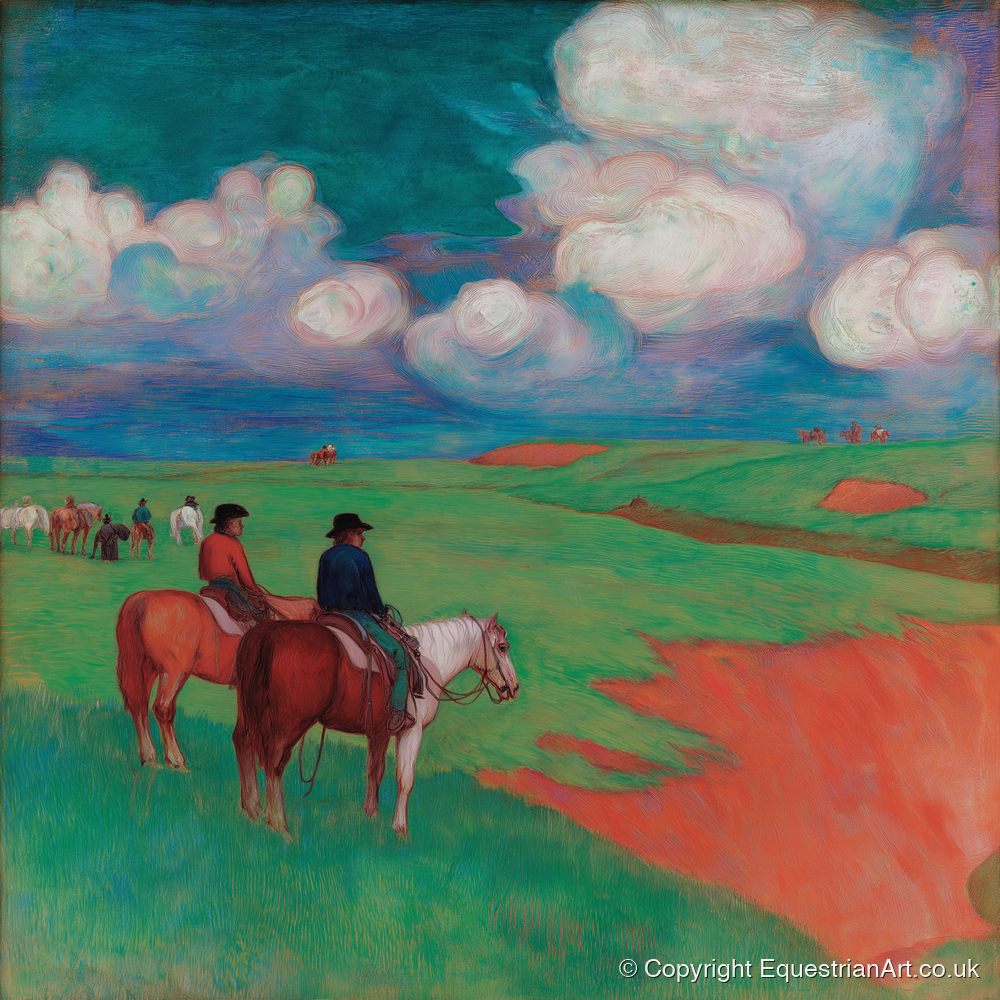 Vivid Frontier Horizons - horse landscape art print and canvas by Lawrence Gable A.I