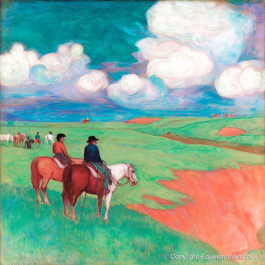 Vivid Frontier Horizons - horse landscape art print and canvas by Lawrence Gable A.I