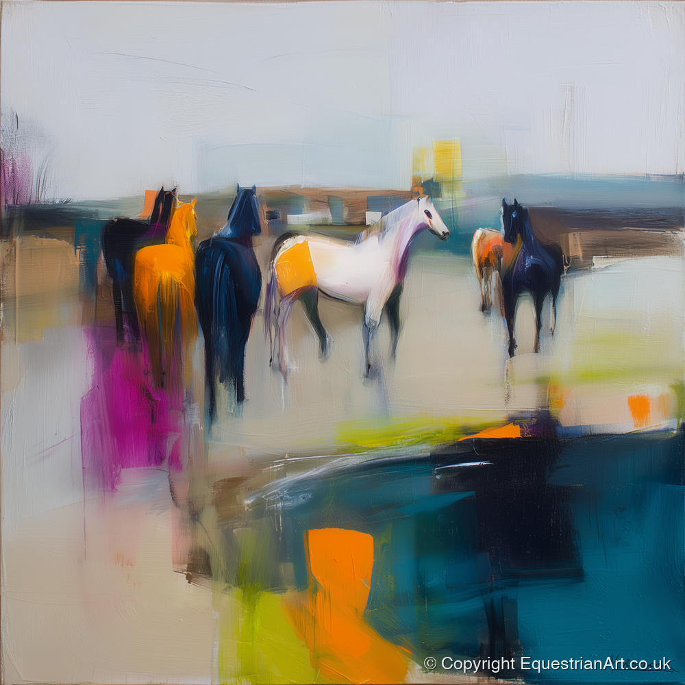 Vivid Horizon Herd - horse landscape art print and canvas by Warren Yates A.I