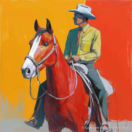 Vivid Horizon Rider - western horse art print and canvas by Victor Beaumont A.I