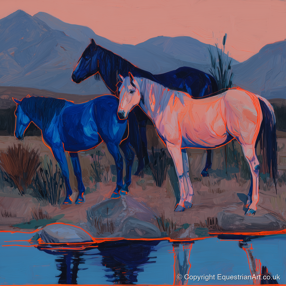 Vivid Indigo Dusk - wild horses art print and canvas by Evander Winslow A.I