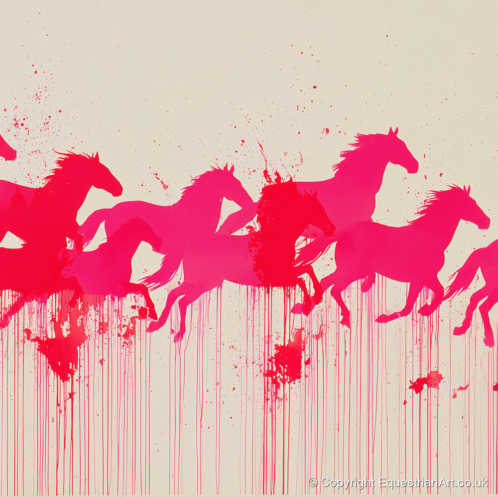 Vivid Magenta Herd - wild horses art print and canvas by Camilla Royston A.I