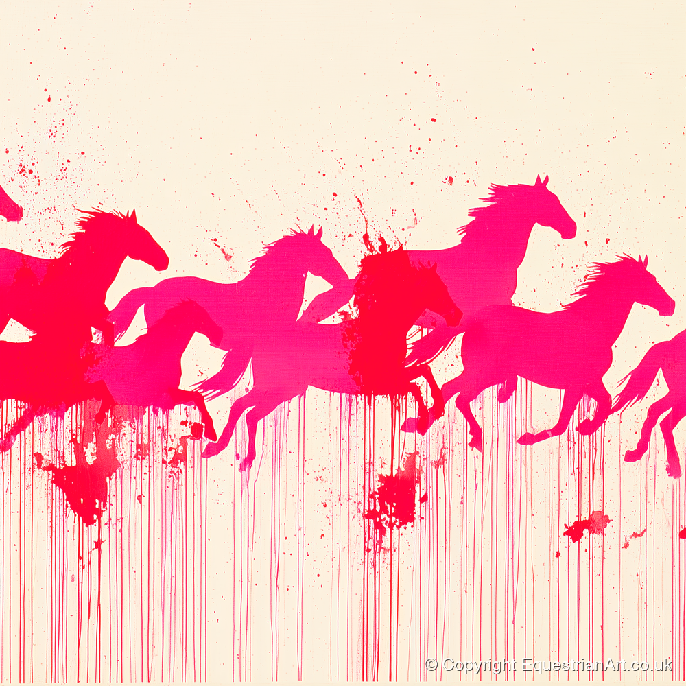 Vivid Magenta Herd - wild horses art print and canvas by Camilla Royston A.I
