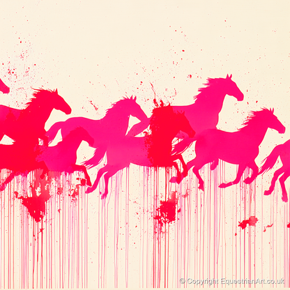 Vivid Magenta Herd - wild horses art print and canvas by Camilla Royston A.I