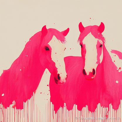 Vivid Magenta Pair - horse landscape art print and canvas by Camilla Royston A.I