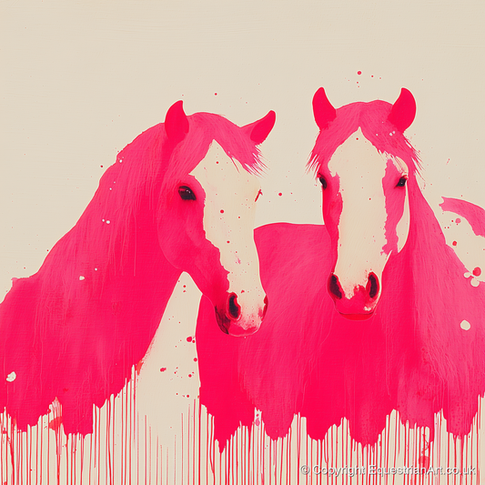 Vivid Magenta Pair - horse landscape art print and canvas by Camilla Royston A.I