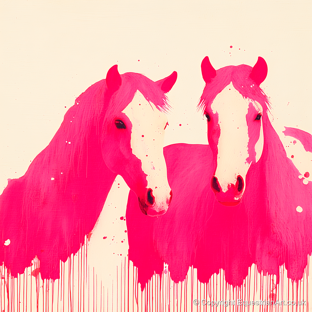 Vivid Magenta Pair - horse landscape art print and canvas by Camilla Royston A.I
