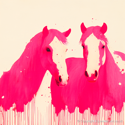 Vivid Magenta Pair - horse landscape art print and canvas by Camilla Royston A.I