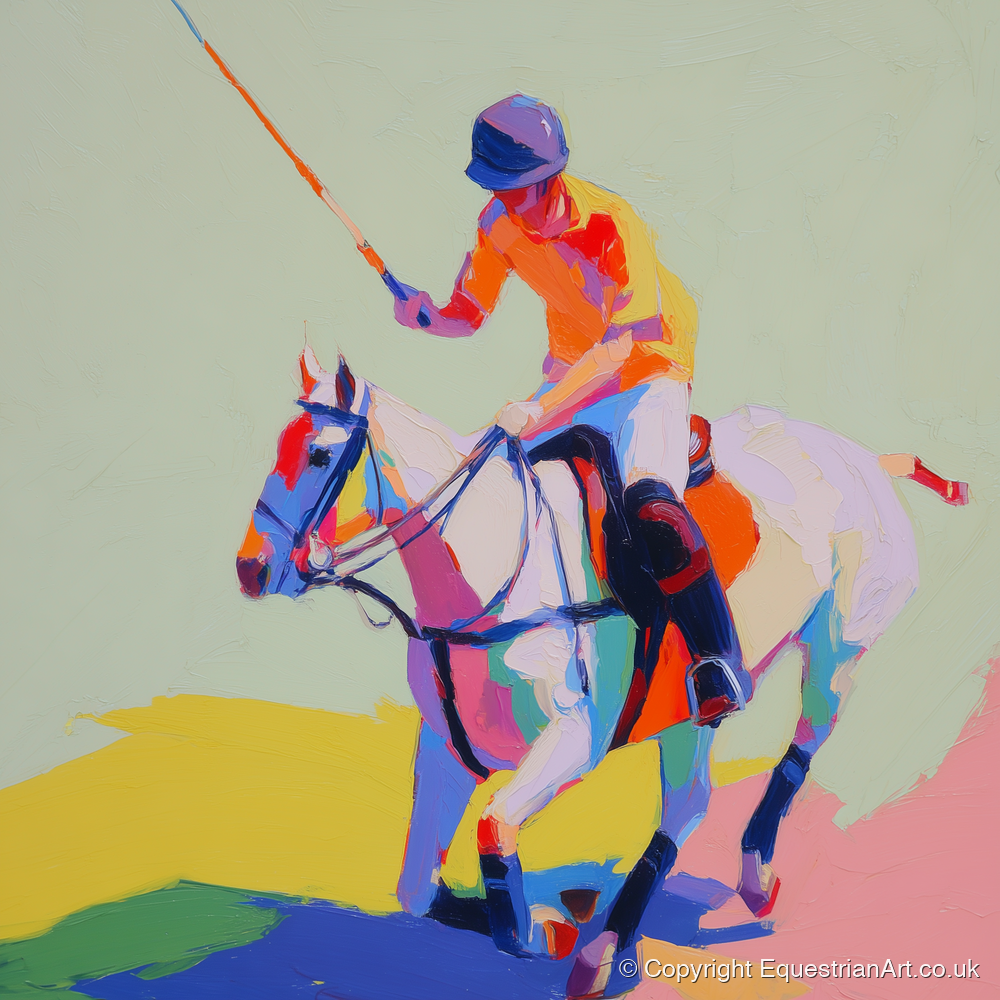 Vivid Midfield Strike - polo horse art print and canvas by Desmond Locke A.I