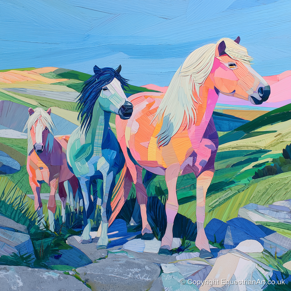 Vivid Moorland Herd - horse landscape art print and canvas by Sylvia Carmichael A.I