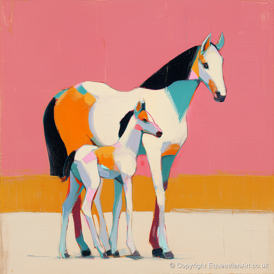 Vivid Painted Bond - mare & foal art print and canvas by Genevieve Moore A.I