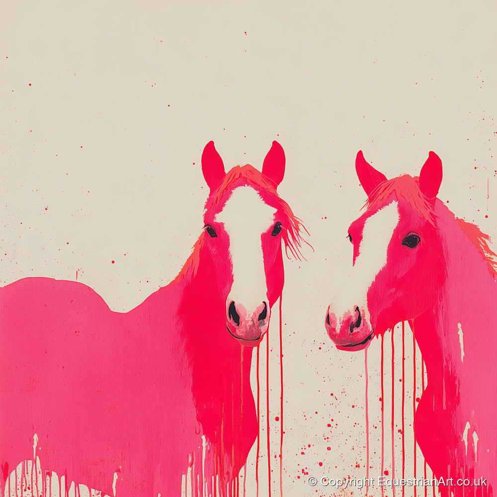 Vivid Pink Companions - horse landscape art print and canvas by Camilla Royston A.I