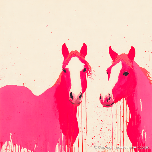 Vivid Pink Companions - horse landscape art print and canvas by Camilla Royston A.I